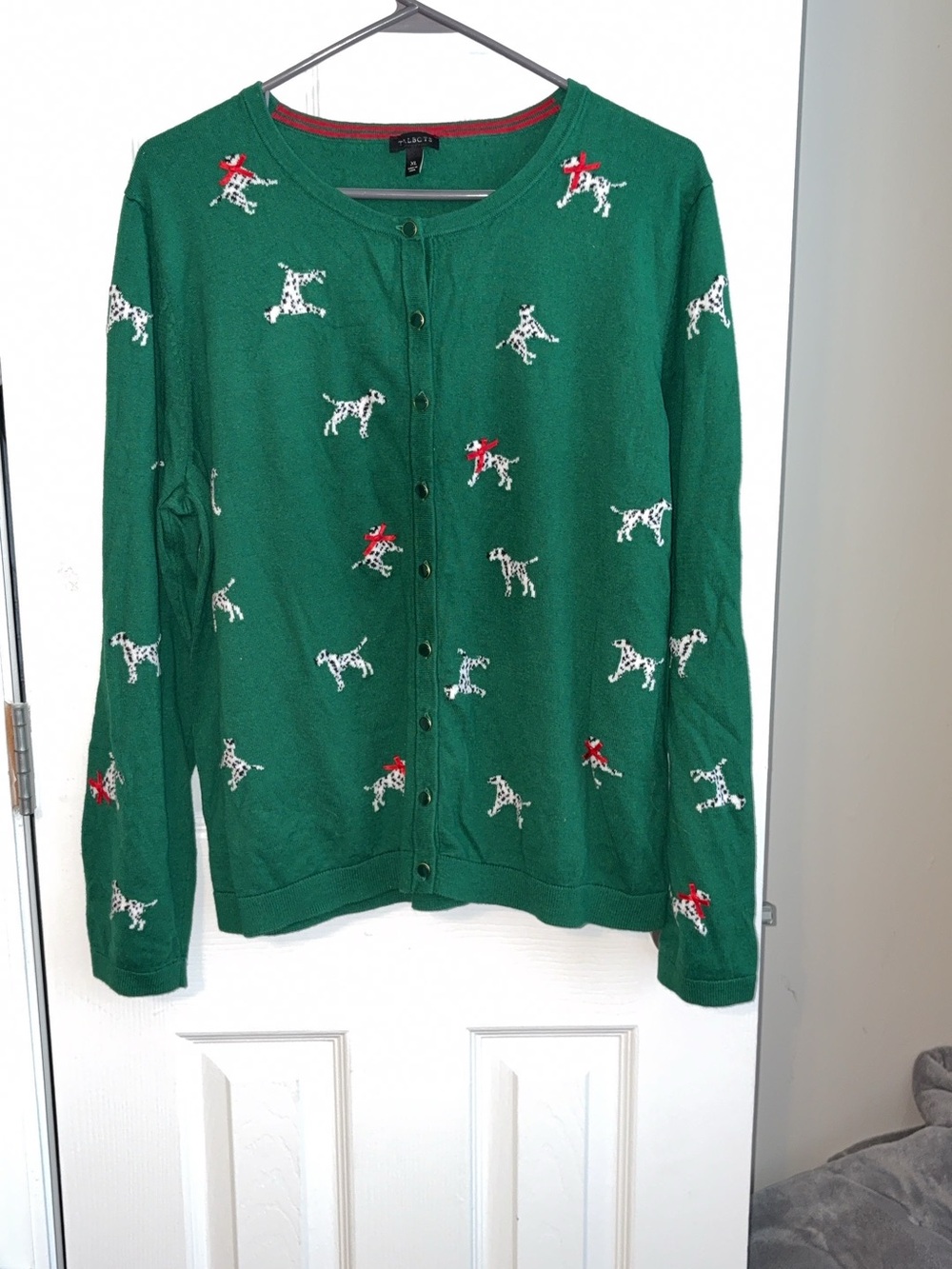 Talbots Green Dalmatian Embroidered Cardigan Sweater - Women